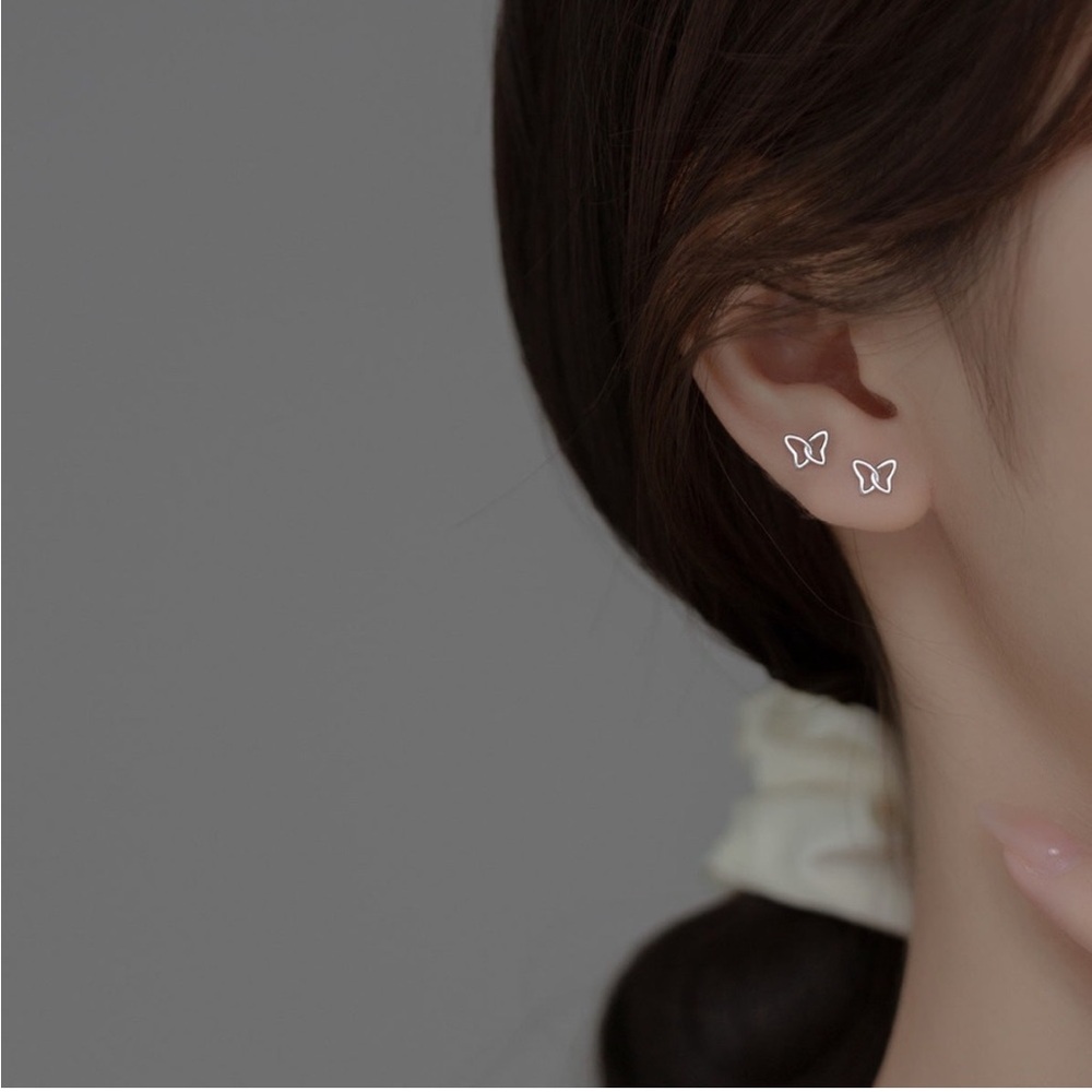Silver & Gold Butterfly Dainty Minimalist Stud Post Earrings - Picture 6 of 7